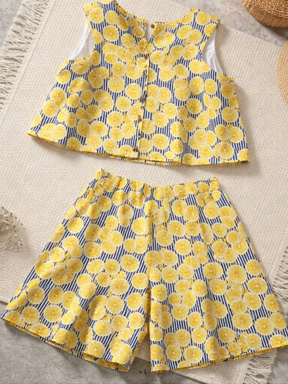 Yellow Lemon Print Two-Piece Tank & Shorts Set - Picture 2 of 4